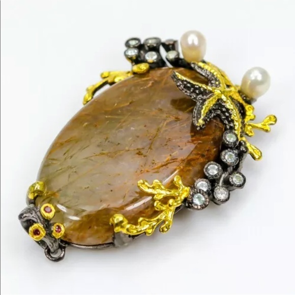 Natural Rutilated quartz Pearl artisan pendant - Picture 3 of 9